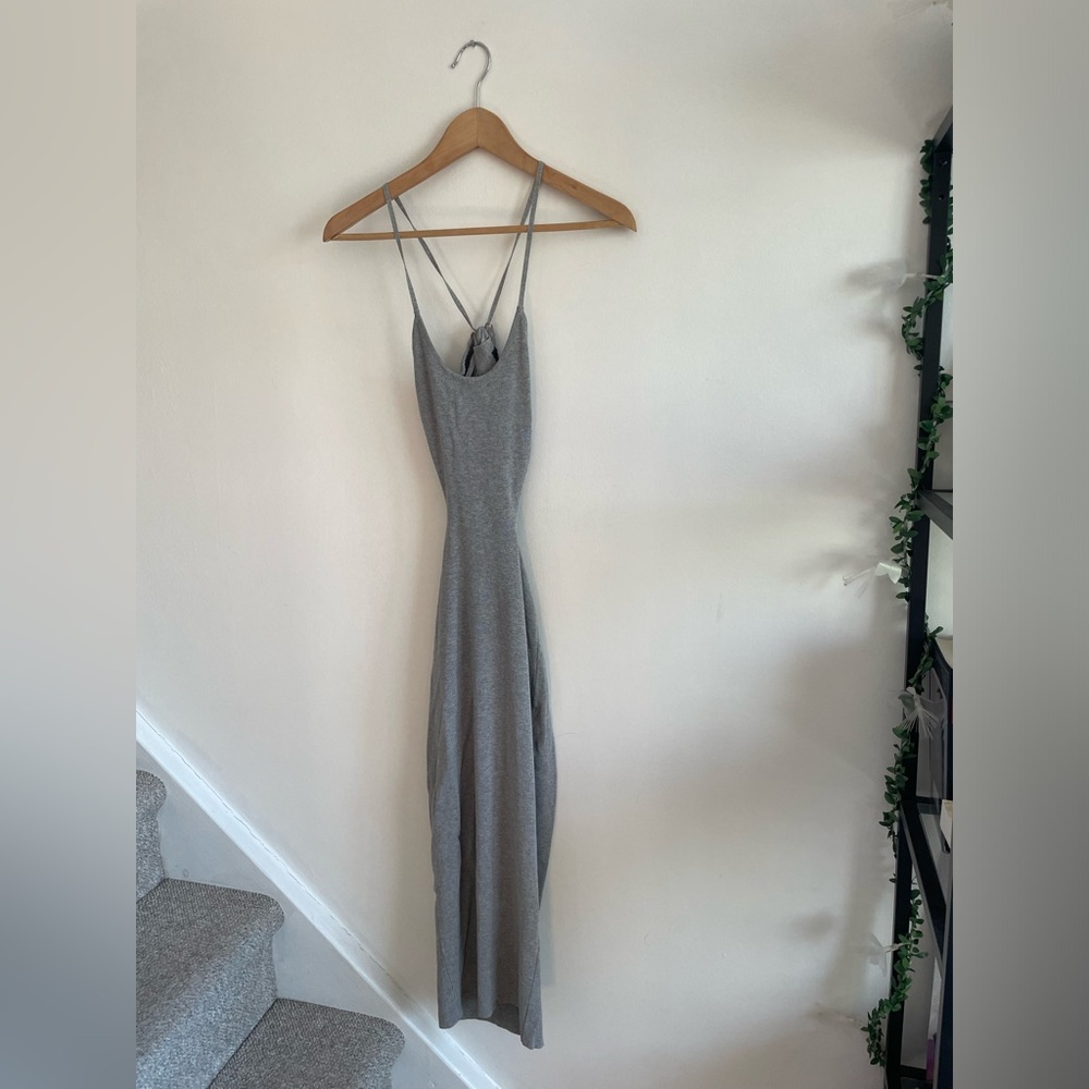 Hera Collection Grey Knit Strappy Backless Sexy Fitted Minimalist Maxi Dress